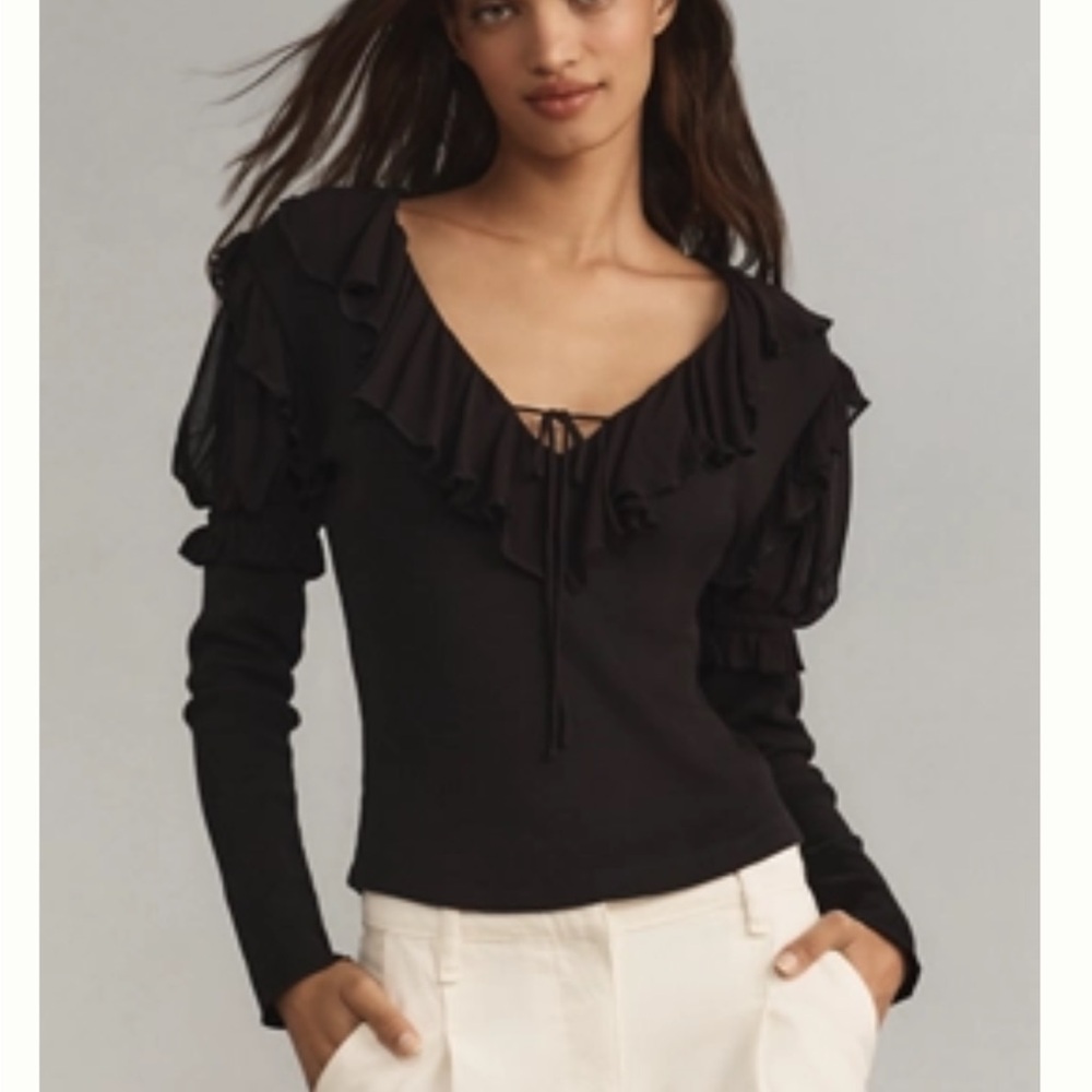 BY ANTHROPOLOGIE LONG-SLEEVE RUFFLE TOP 3x